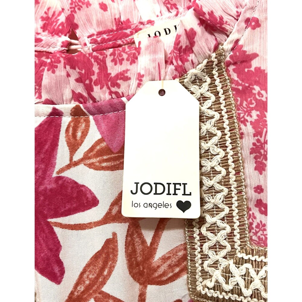 Anthropologie JODIFL Pink/White Floral Top Puff Sleeve Ruffle Collar S NWT - Picture 8 of 9